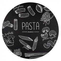 Krijtbord Rond 40 cm – Vooraanzicht met pasta menu krijttekening