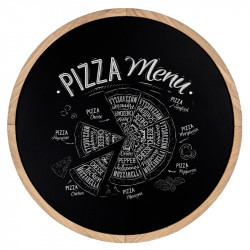 Krijtbord Rond 120 cm Ongelakt Eiken Vooraanzicht met pizza menu krijttekening
