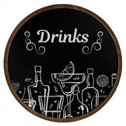 Krijtbord Rond Donker Eiken 60 cm – Vooraanzicht met drinks krijttekening