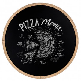 Krijtbord Rond 80 cm Ongelakt Eiken Vooraanzicht met pizza menu krijttekening
