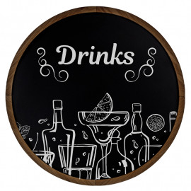 Krijtbord Rond Donker Eiken 40 cm – Vooraanzicht met drinks krijttekening