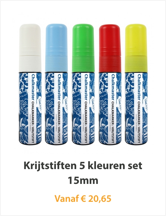 Krijtstiften 5 kleuren set 15mm